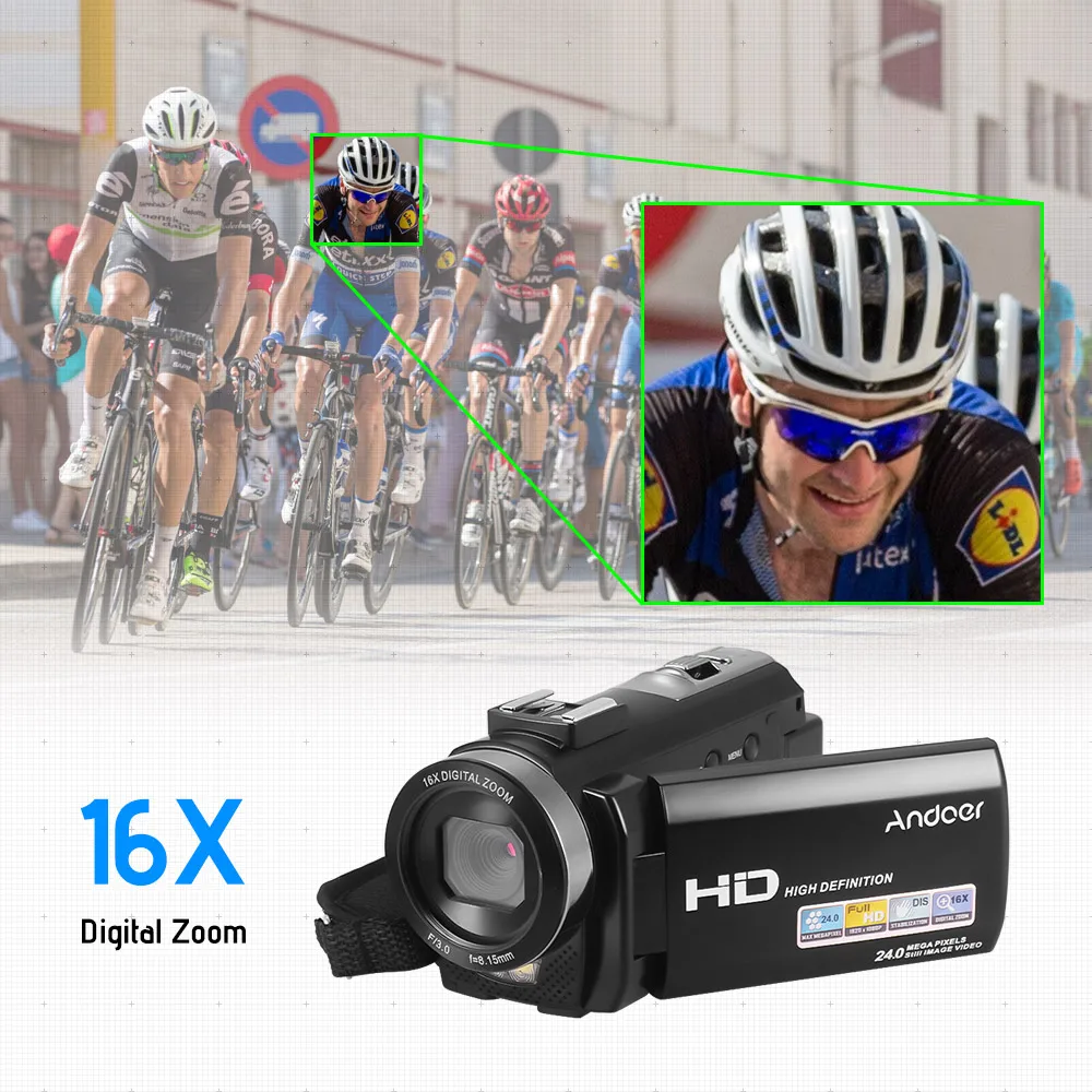 Andoer HDV-201LM 1080P Full HD Цифровая видеокамера мини DV рекордер 24MP 16X цифровой зум 3,0 дюймов ЖК-экран