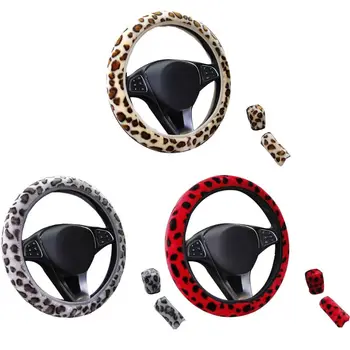 

3Pcs/set Leopard Printed Steering Wheel Cover Hand Brake Gear Protective Cap