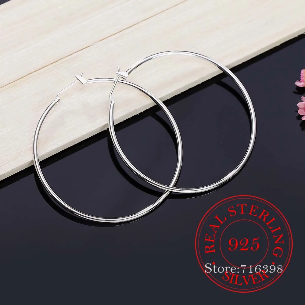 Hoop Earrings Silver Earrings Silver Hoop Earrings Womens Earrings 925 Sterling Silver Hoop Earring Korean Big Smooth Circle Vintage Party Earrings for Women Wedding Party Jewelry Gift