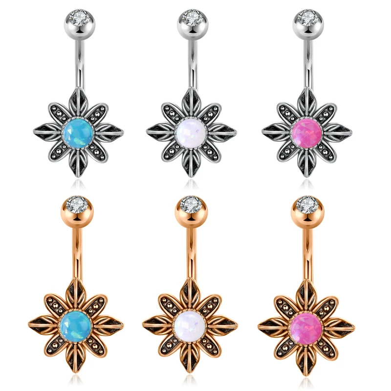 14G Stainless Steel Vintage Belly Button Rings for Women Girls Navel