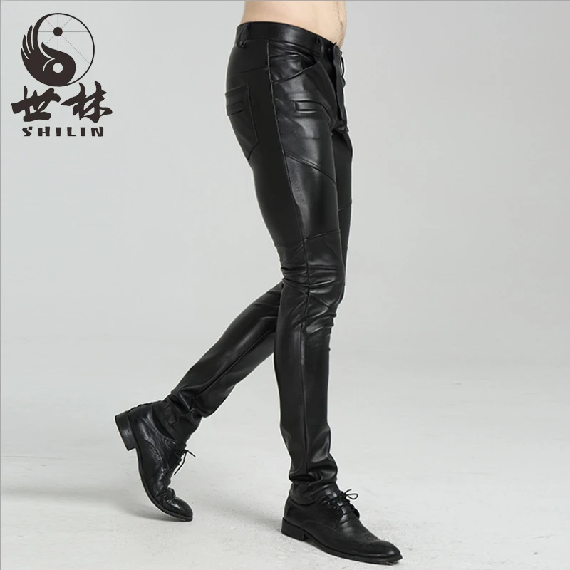 black leather pants in store