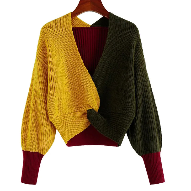 

Women Winter Cold Shoulder Sweater Ladies Casual Pullover Jumper Tops Sweater Contrast Sweaters