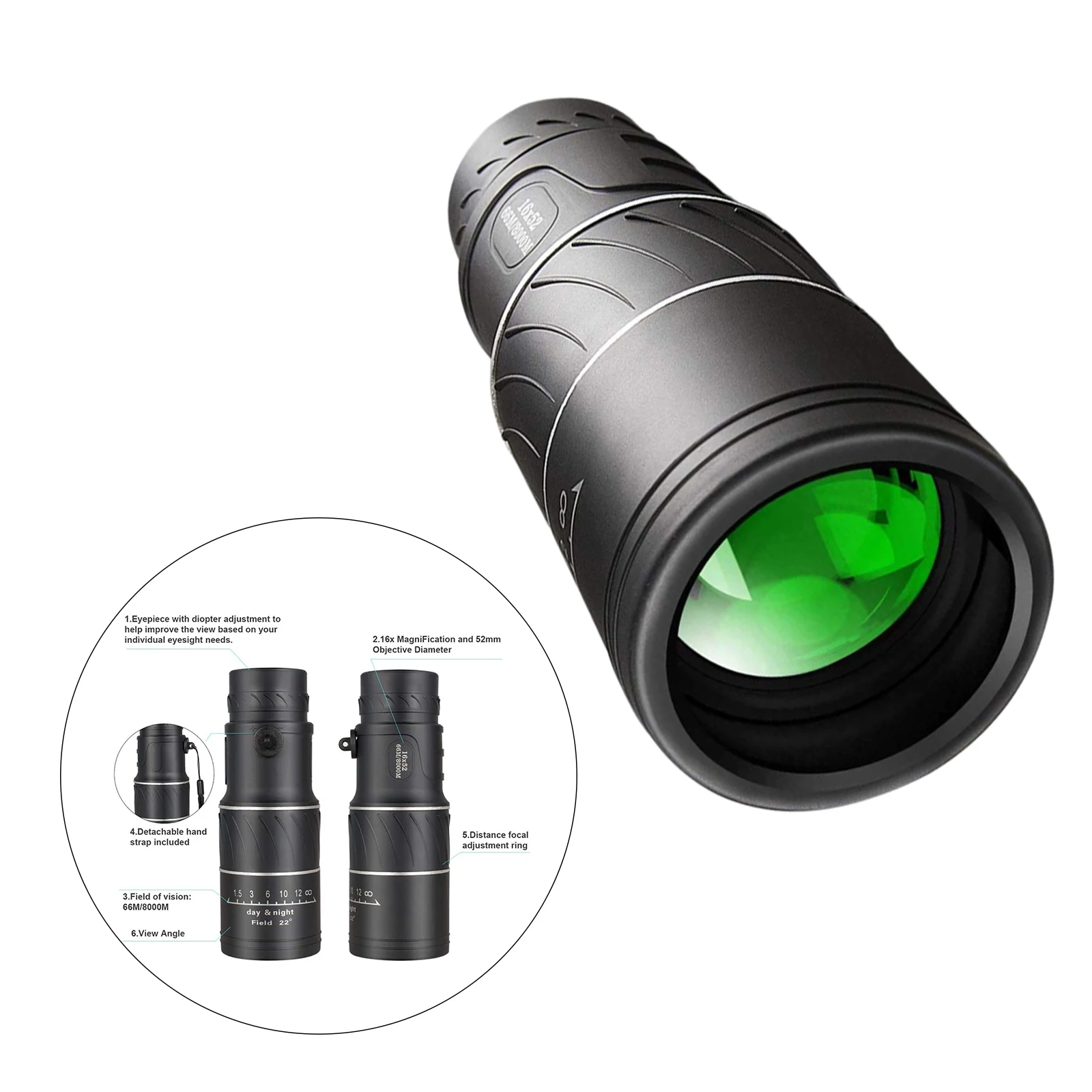 16x52 Monocular Dual Focus Optics Zoom Telescope 66m/8000m High Power for Bird Watching Hunting Waterproof | Инструменты