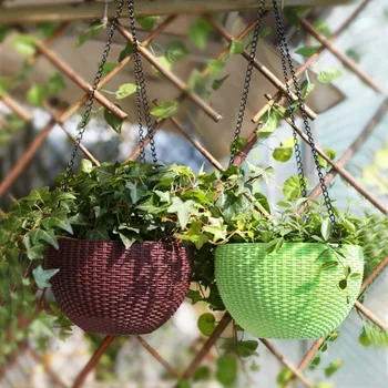 

1x Rattan Hanging Plant Pots Flower Baskets Self Watering Wall Garden Plant Pot#6