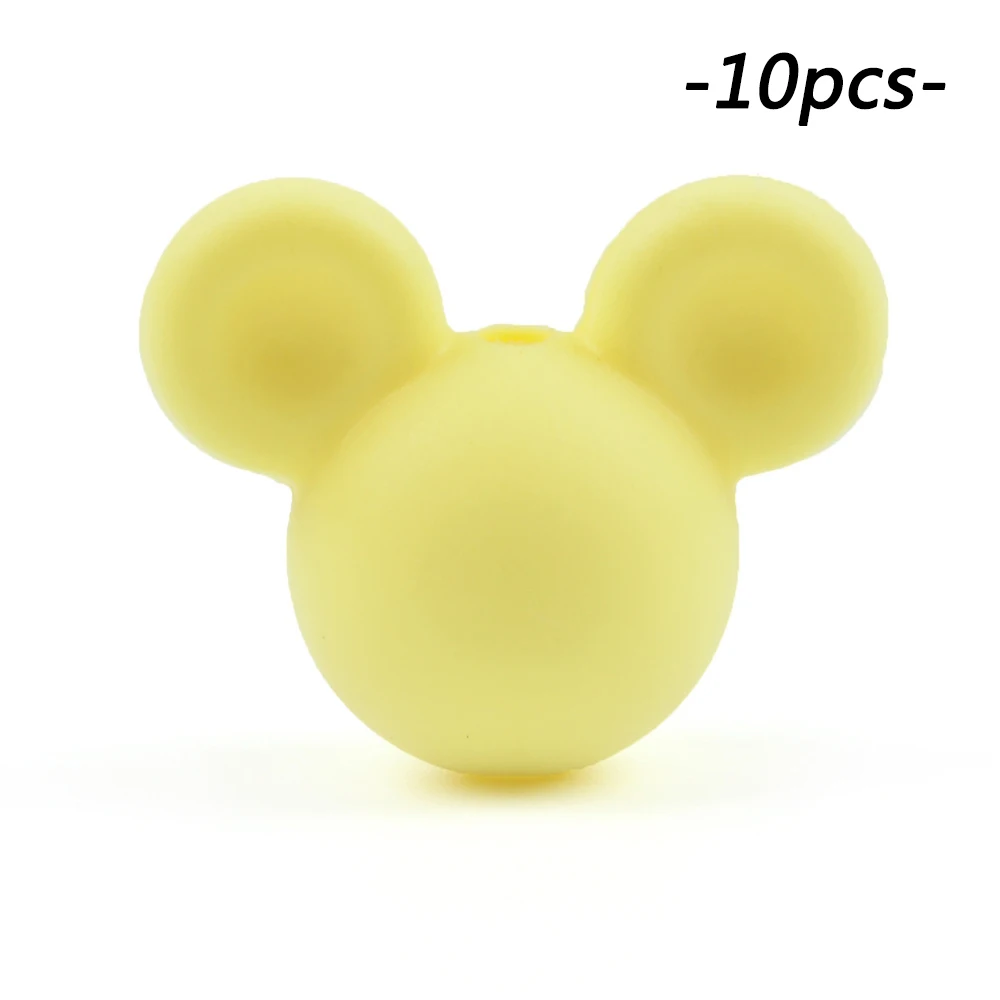 cream yellow LOFCA 10 шт./лот Микки силиконовые бусины Детские Прорезыватели игрушка мягкая Жевательная прорезыватель BPA бесплатно DIY Шарм ожерелье пищевой ювелирное изделие - Цвет: cream yellow