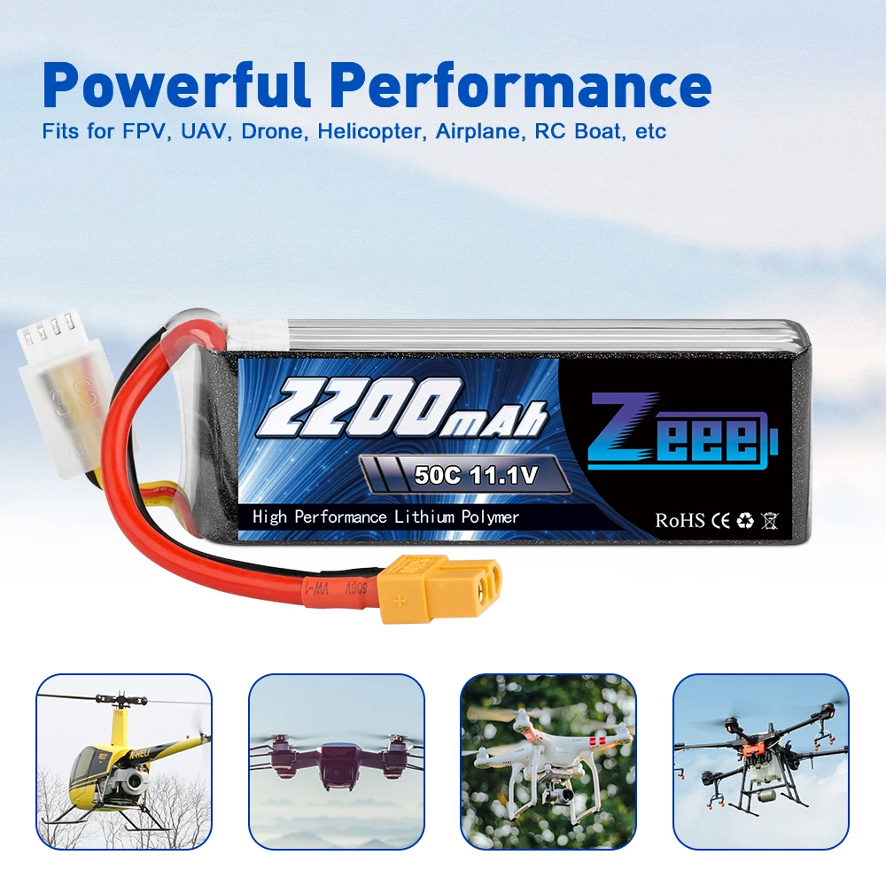 2 блока Zeee 2200 мАч 3S 11 1 В 50C Lipo батарея с разъемом XT60 для радиоуправляемого