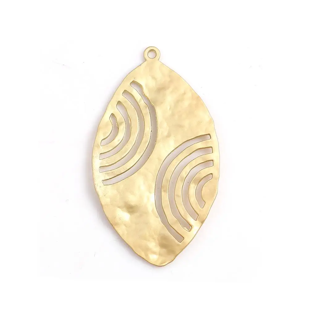 

DoreenBeads Fashion Zinc Based Alloy Hammered Pendants Leaf Matt Gold Jewelry DIY Charms Findings 50mm x 28mm(1 1/8"), 2 PCs