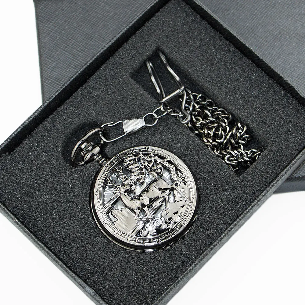 

Luxury Deer Logo Mechanical Pocket Watches Mens Hand Wind Up Steampunk Skeleton Pocket Watch Unisex Gift Clock