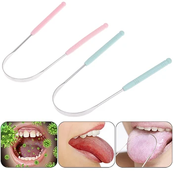 

1PC Stainless Steel Tongue Cleaner Scraper With Handle Oral Care Bad Breath Sweeper Oral Health Tool