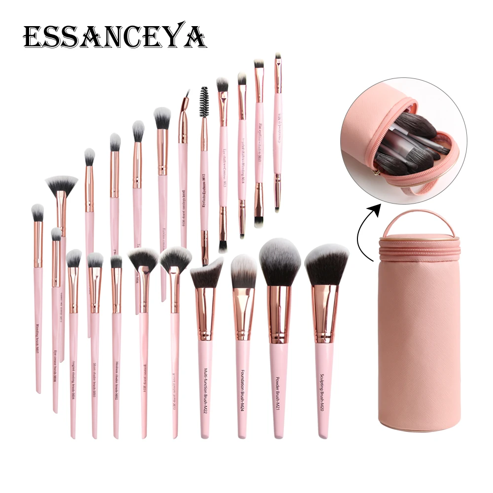 ESSANCEYA, Профессиональные кисти для макияжа, 12-22 шт., основа, пудра, румяна, ресницы, брови, тени для век, косметика, кисти для макияжа, набор - Handle Color: 22pcs with bag