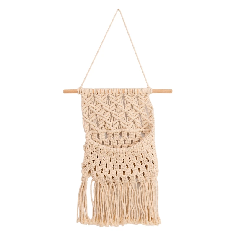 

Macrame Wall Hanging Magazine Holder Bohemia Chic Living Room Wall-Mounted Organizer for Mail Postcard Flowers