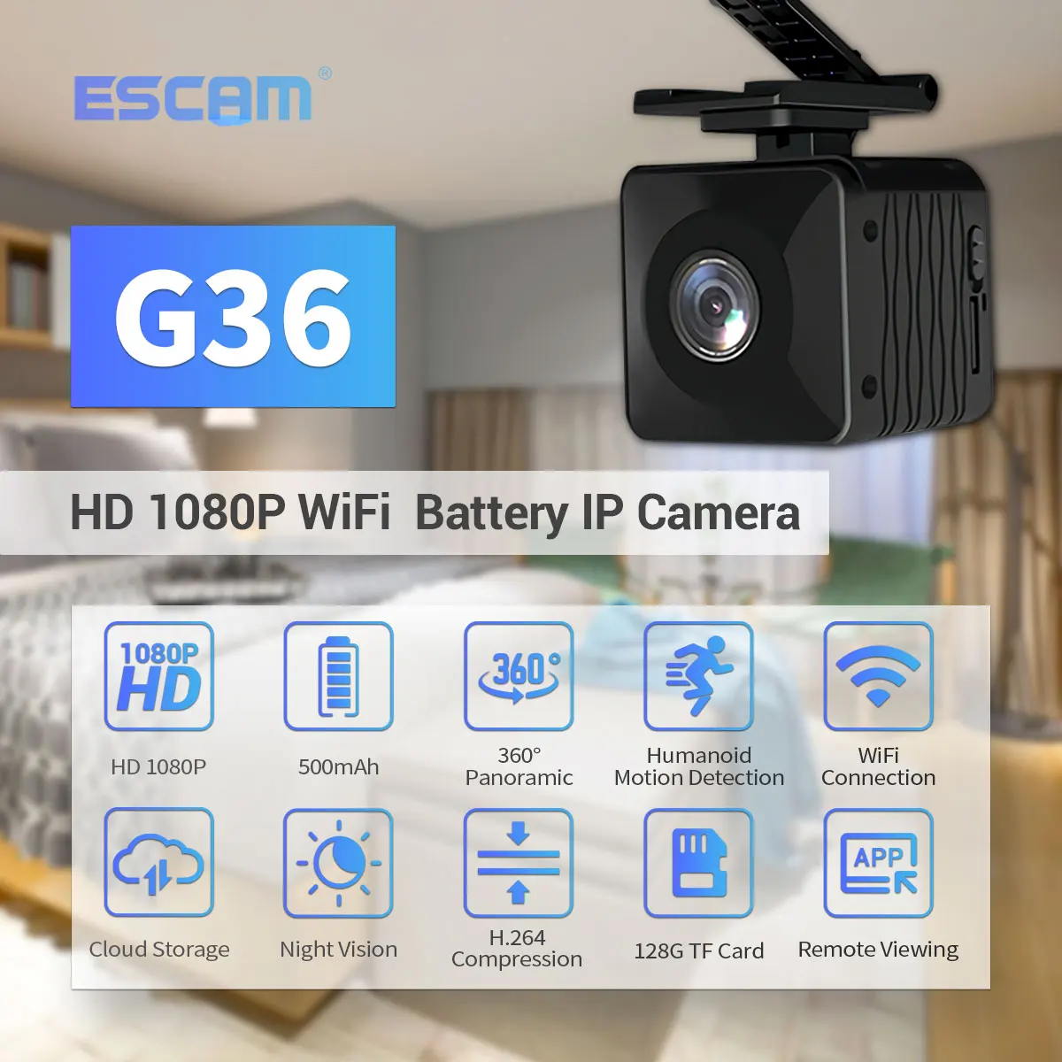 Мини Wi-Fi IP-камера Escam G36 HD 1080P беспроводная комнатная камера ночного видения