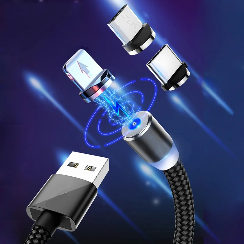 Магнитный кабель для освещения 2.4A Быстрая зарядка Micro USB кабель Тип C магнит зарядное устройство 1 м Плетеный телефонный кабель для iPhone Xs samsung провод