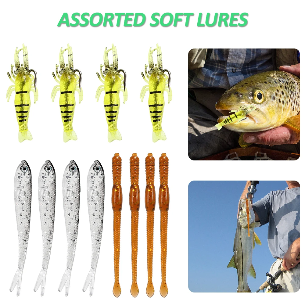 22pcs Assorted Fishing Lures Set Artificial Soft Hard Fishing Lures Baits Minnow Popper VIB Spinnerbait Lures Baits