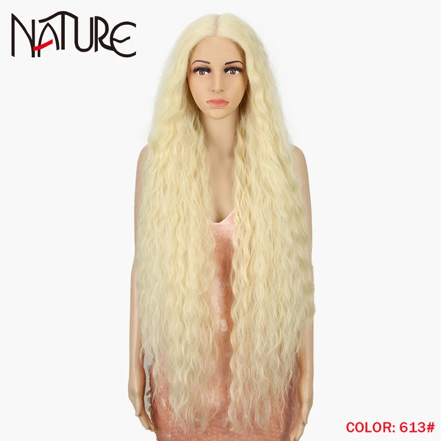 Nature Hair 38Inch Loose Wave Lace Wig Cosplay Ombre Blonde High Temperature Fiber Long Wavy Hair Synthetic Wigs For Black Women #613