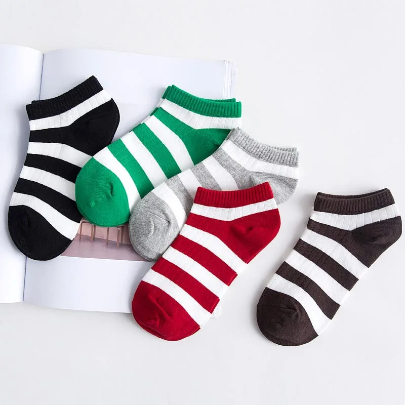 

5Piars/Lot Women Casual Comfortable Stripe Cotton Sock Slippers Short Ankle Socks Female Breathable Socks Group Spring Summer