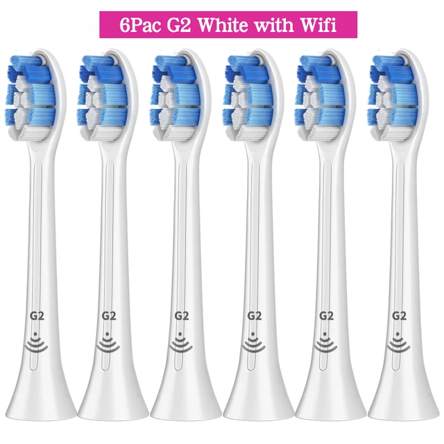 Apply to Philips Sonicare Toothbrush HX6250 HX6530 HX6730 HX6930 Electric Toothbrush Replacement Heads Bluetooth BrushHeads 6Pcs-G2-WH-With Wifi