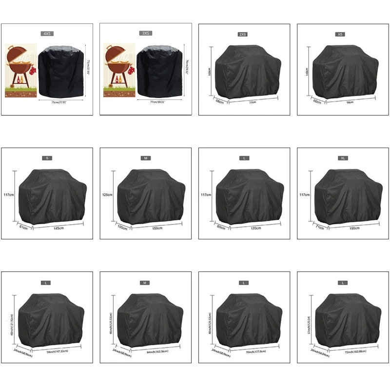 BBQ Cover Outdoor Dust Waterproof Weber Heavy Duty Grill Cover Rain Protection Outdoor Barbecue Cover Round Bbq Grill Black 3