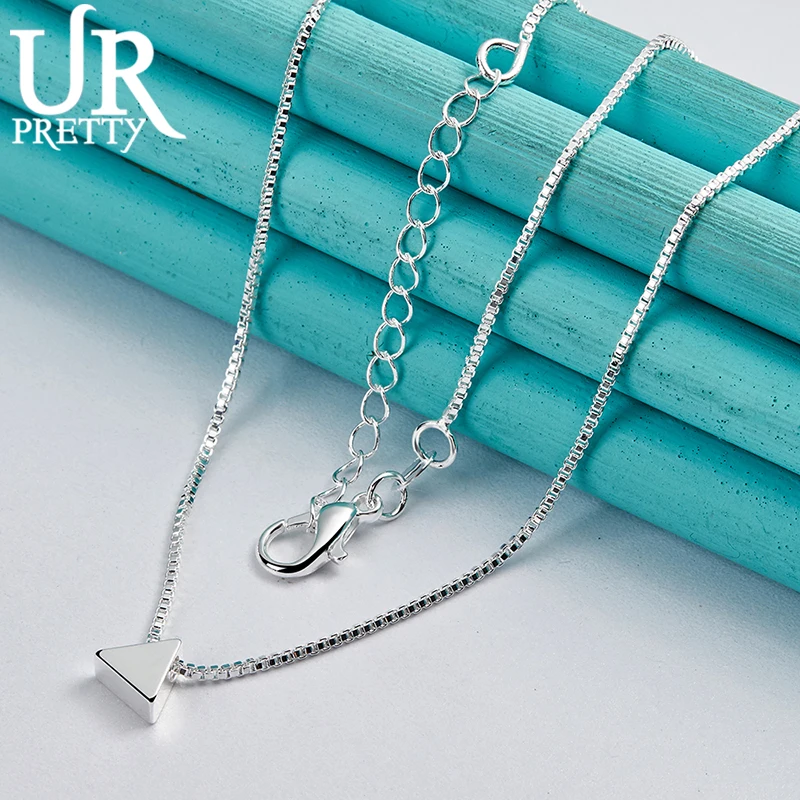 

URPRETTY New 925 Sterling Silver Solid Triangle Necklace 20 Inch Chain For Woman Wedding Engagement Party Jewelry Gift