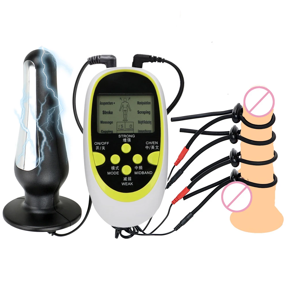 Electro Sex Toys Electric Sex Toys Penis Rings Super Strong BDSM Electric Shock Pulse Big Anal Butt Plug Prostate Massage Estim Bead Penis Delay Ring Men Orgasm Sex Tool Kit
