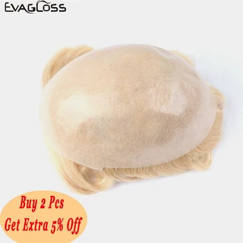 

EVAGLOSS Men's Wig 0.06-0.08mm Blonde Thin Skin PU Mens Toupee Hair Pieces Unit For Male Wig Hair Prosthesis System For Men