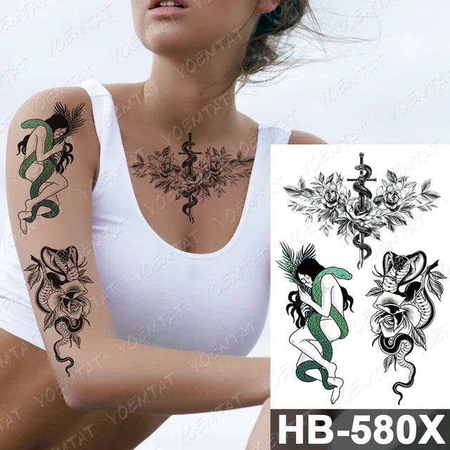 Waterproof Temporary Tattoo Sticker Dark Old School Moth Butterfly Flash Tattoos Snake Rose Body Art Arm Fake Tatoo Women Men 03-HB580X