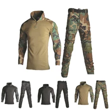 Tactische Camouflage Jacht Kleding Shirt + Broek Mannen Airsoft Paintball Multicam Guillie Pak Militaire Leger Combat Uniform