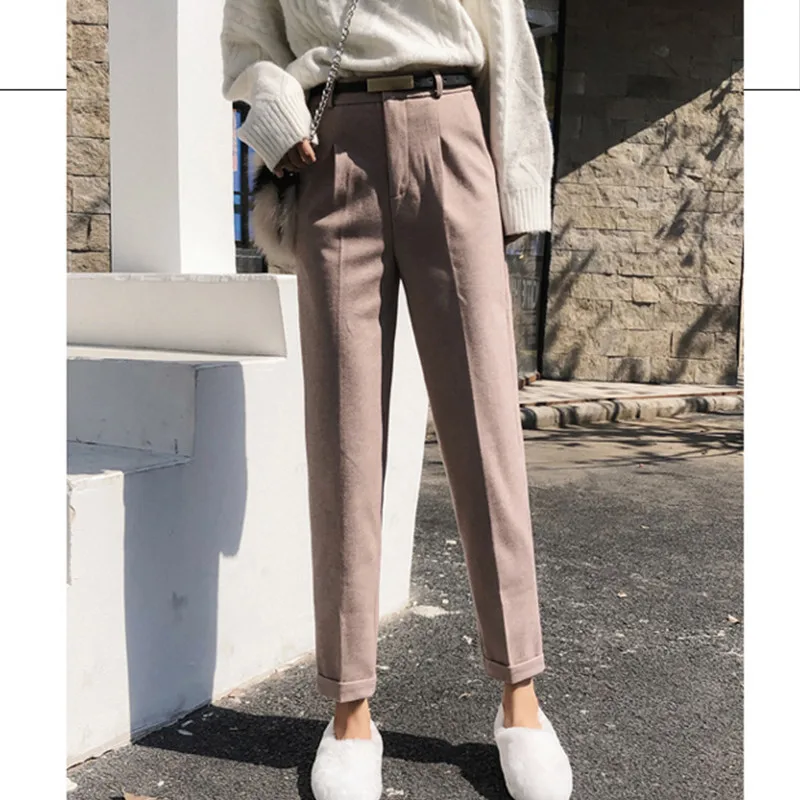 

JUJULAND woman harem Woollen trousers autumn winter style solid casual thick pants 205