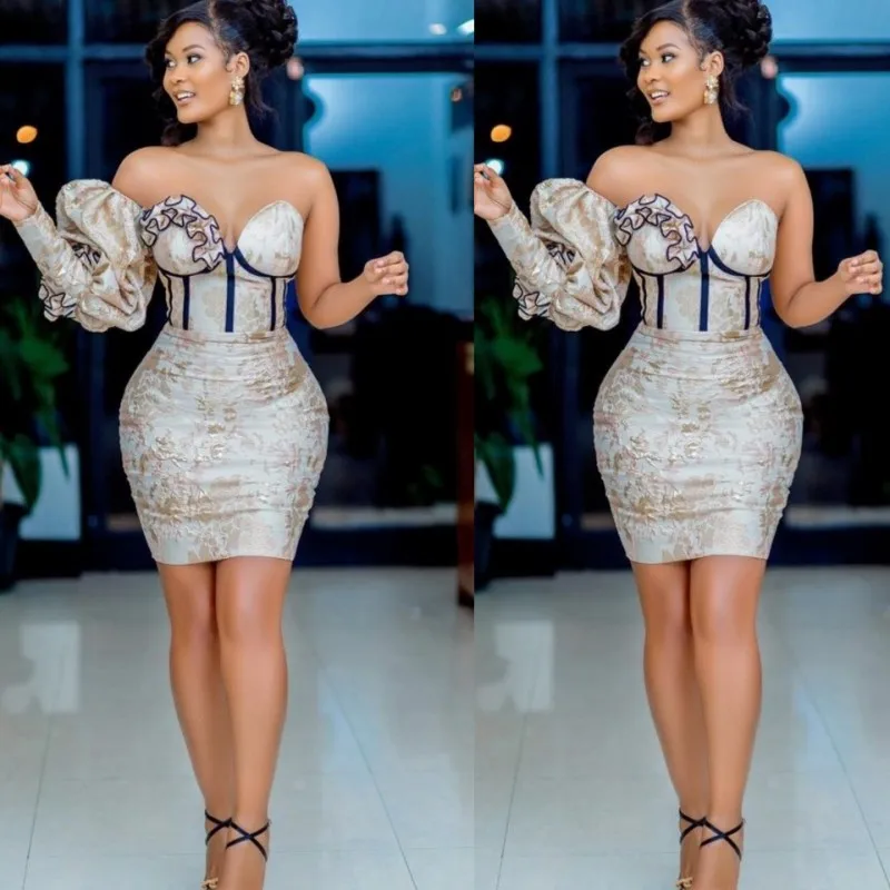 Short Cocktail Dress One Shoulder Ruffles Mini Prom Dress Women Formal Wear Vestidos Lace Appliques Mermaid Party