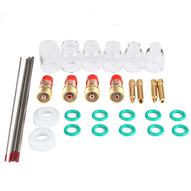

30Pcs/Lot Practical Tig Welding Kit Torch Stubby Tig Gas Len Glass Cup Tungsten Needle For Wp17/18/26 Welding Accessories