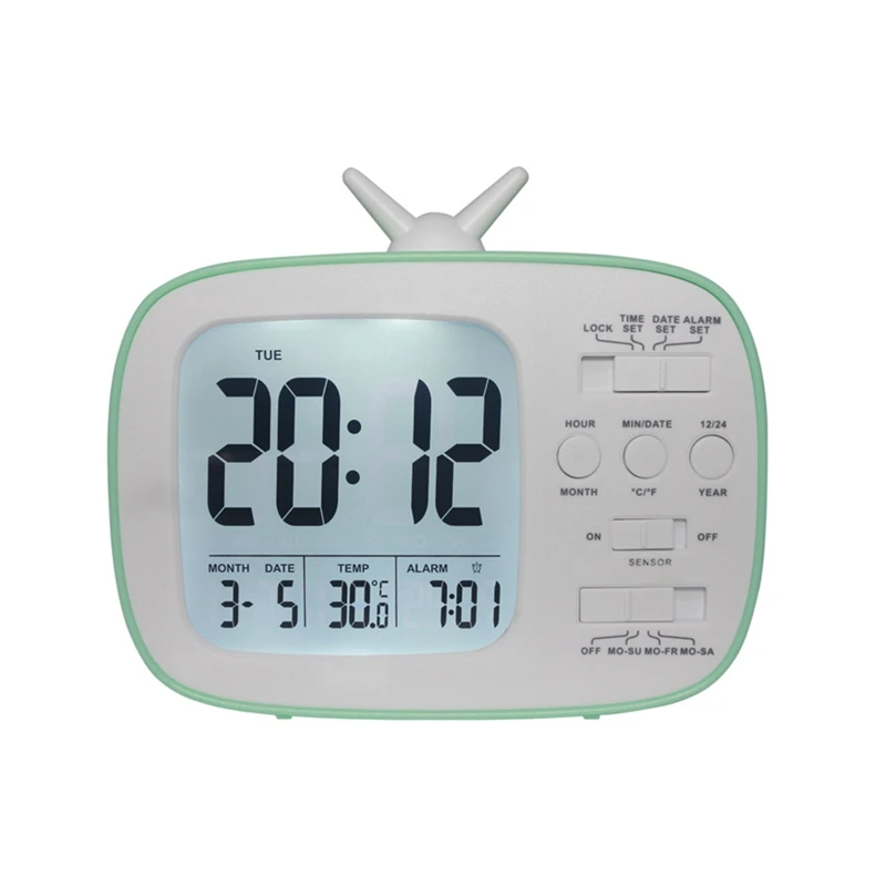 Светодиодный цифровые часы-будильник с ночной Светильник термометр Календарь Часы-Будильник настольные Дисплей умный светильник-чувствительный форма TV настенные часы