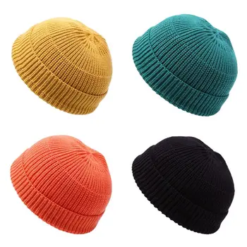 

Unisex Men Women Knitted Hat Retro Brimless Baggy Melon Cap Beanies Hat Skullcap