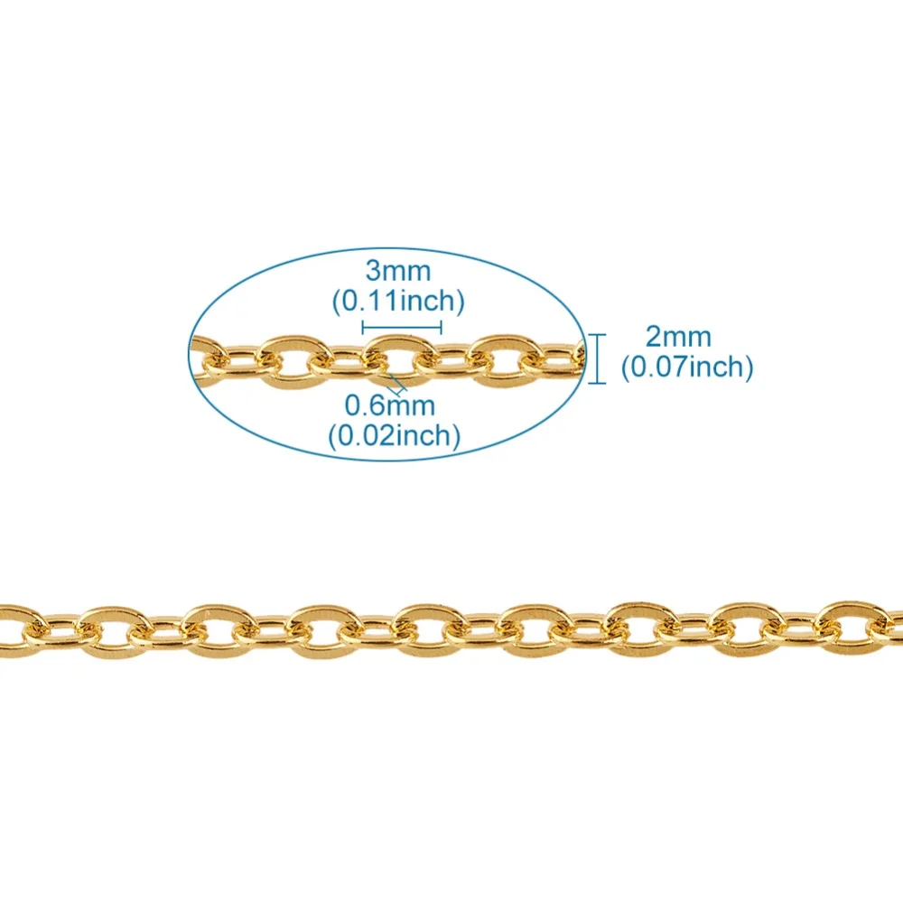 100 м/рулон золотистого кабеля цепи звено без сварной катушки для DIY ножной браслет ожерелья браслет ювелирных изделий Аксессуары 3x2x0,6 мм