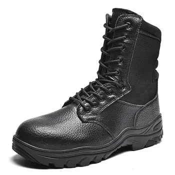 

Winter new leather boots for men Combat boot High-top steel plate combat boots anti-collision and puncture Leather Boot *B320012