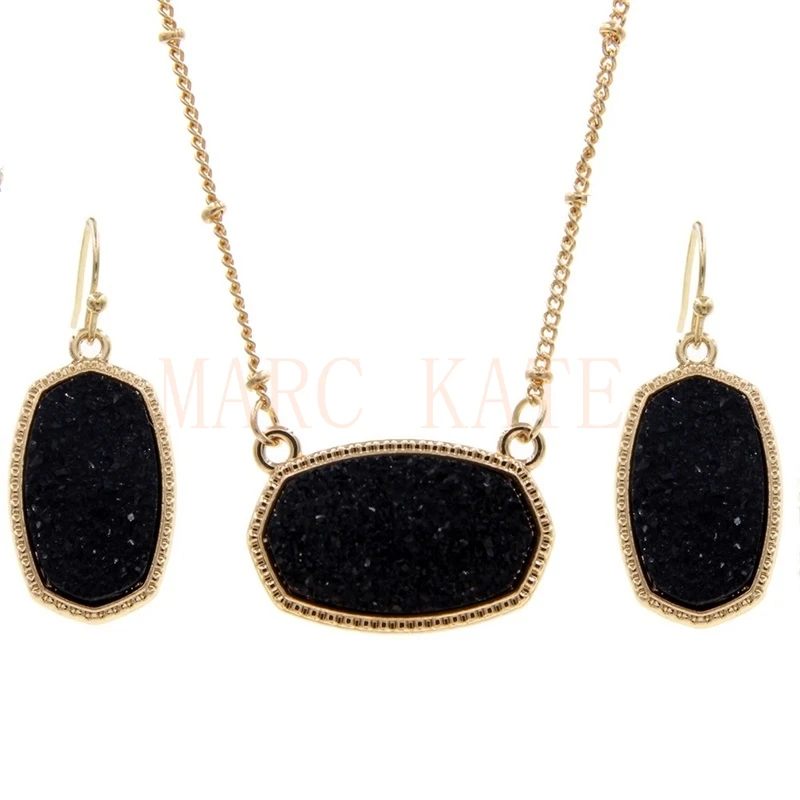 Овальная Смола Друза Drusy Подвеска Ожерелье шестигранное Druse подвески золотые