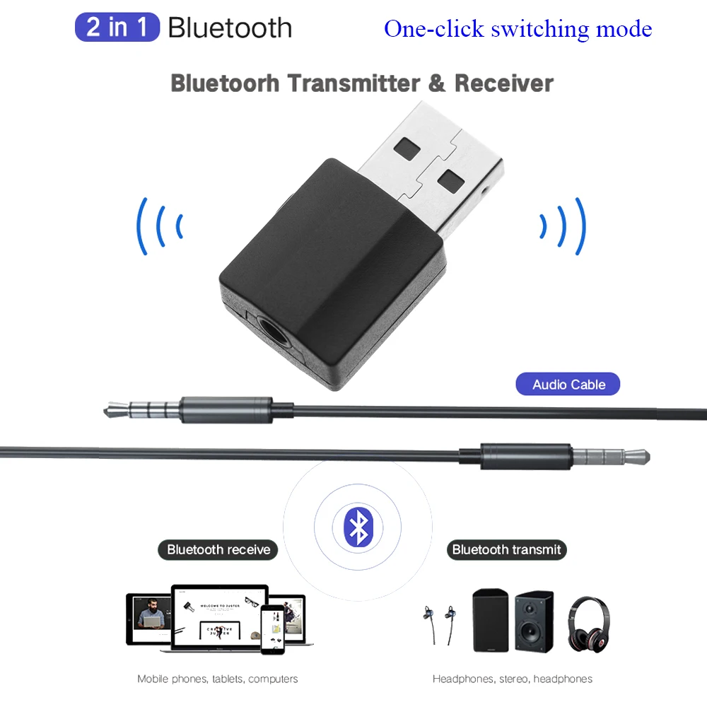 Bluetooth Adapter Bluetooth Transceiver Adapter Bluetooth Aux Adaptor Audio Adapter Mini 3.5mm AUX Stereo Wireless Bluetooth Adapter 5.0 Bluetooth Transmitter Receiver For Car Music Transmitter For TV