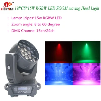 

DJ Club lights LED Zoom Wash 19*15w RGBW4 4IN1 Led Moving Head Stage Light for Concert Wedding event