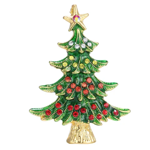 Christmas Tree Brooches for Women Rhinestone Inlay Fashion Jewelry Festival Brooch Pins Good Gift Winter Coat Cap Brooch Pin