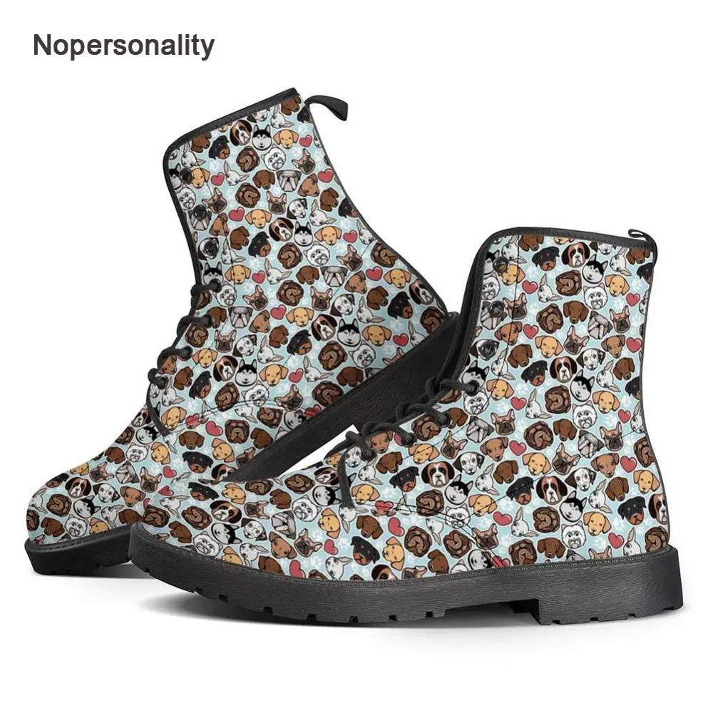 

Nopersonality Leather Puppy Dog Print Women Ankle Boots Square Heel Autumn Winter Boots Warm Female Motorcycle Booties