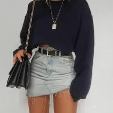 Осенняя мода, женский короткий топ с длинным рукавом, футболки, Повседневный женский свободный пуловер, топы, весенняя одежда, уличная короткая футболка, костюмы