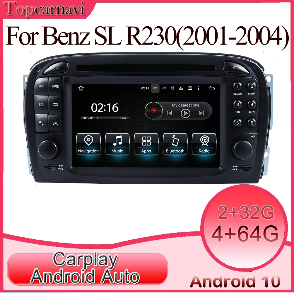 Topcarnavi Android 10.0 Car Radio GPS For Mercedes SL R230 SL350 SL500 SL55 SL600 SL65 2 din Multimedia Video DVD Player | Автомобили и