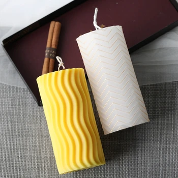 

3D Cylinder Stripe Wave Candle Mold Silicone Clay Soap Mould for Making Beeswax 67JB