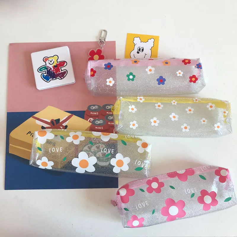 

SIXONE Ins Cute Floret Pencil Case Concise Small Fresh Student Transparent Pvc Stationery Bag Large Capacity Cosmetics bag