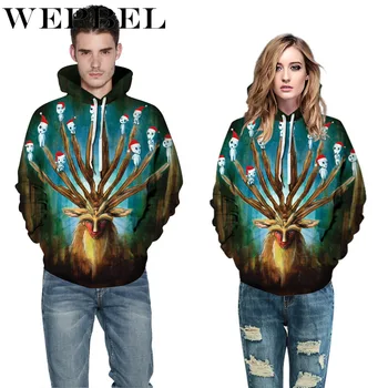 

WEPBEL Xmas Couple Hoodies Pullover Women Christmas Sweatshirt Casual Black Tracksuit Party Men Winter Hoodies Clothing