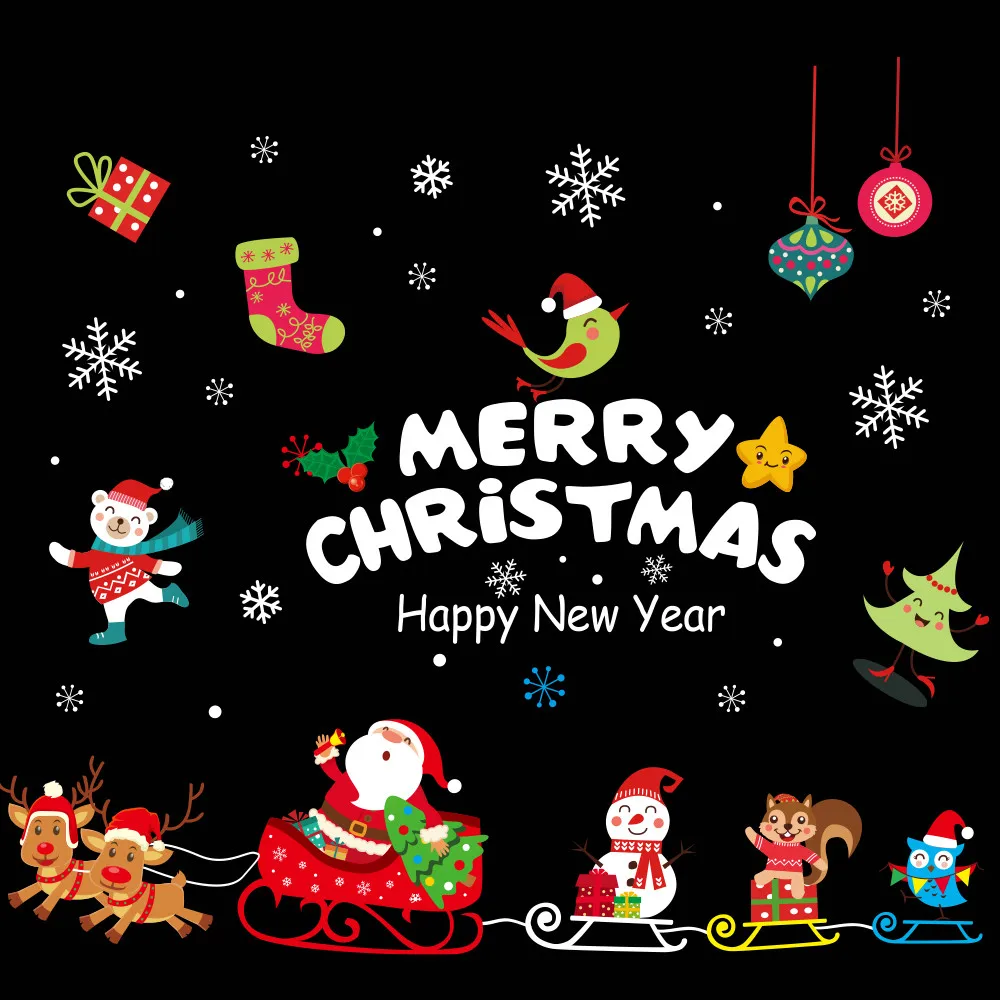 Merry Christmas украшение комнаты розовый счастливый Рождественский принт виниловые наклейки на стену окна эстетические наклейки керст дропшиппинг