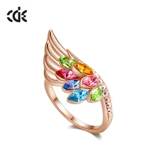 

Cdyle Luxury Vintage Dainty Rainbow Crystals Phoenix Feather Ring Rose Gold Copper Ring for Women Fashion Jewelry