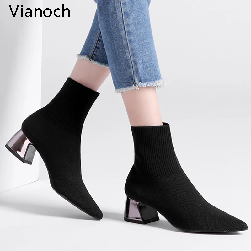 

2019 New Fashion Women Sock Boots High Heels Knitted Shoes Elastic Strechy Heel Woman Size 40 wo19081