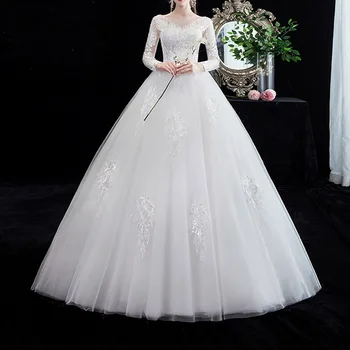 

Dressv White Wedding Dress Elegant V Neck Long Sleeves Ball Gowns Appliques Floor Length Women Bridal Gowns Wedding Dresses