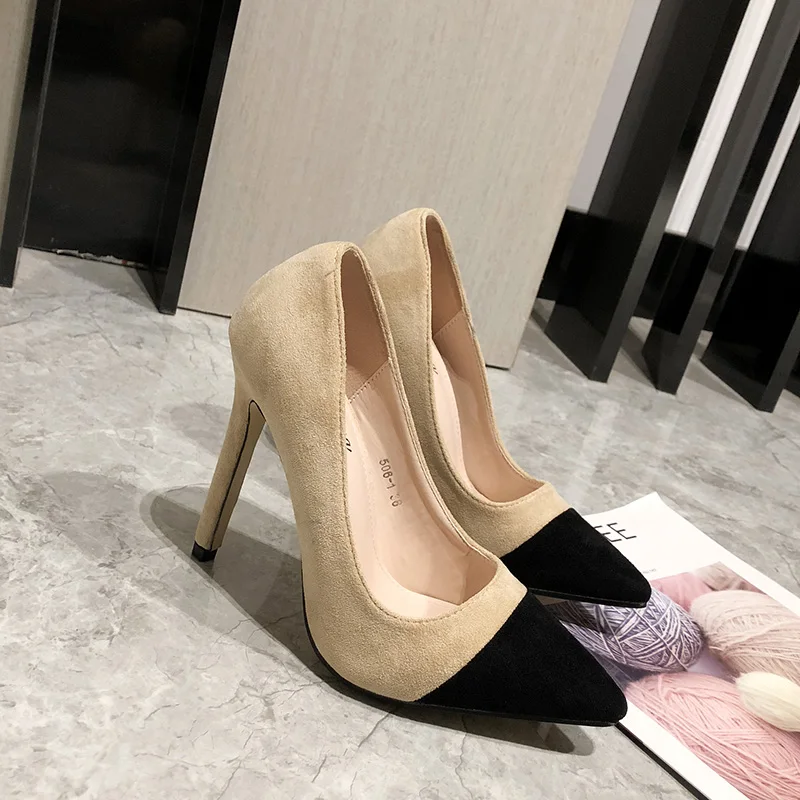 

2020 Spring Women Pumps Stiletto High Heels Shoes Woman Pointed Toe Slip On Suede Mix Color Pumps Dress Party Shoes Size 35-40