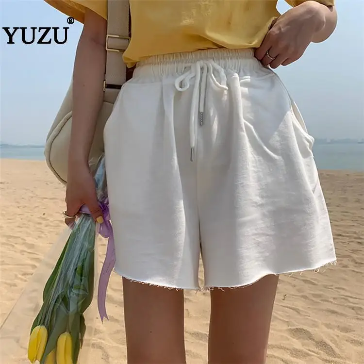 

Shorts Women Summer 2020 Cotton Sweat Cute Shorts Wide Leg Elastic Highwaisted Casual Beach Loose Joggers Lace Up Short Trousers